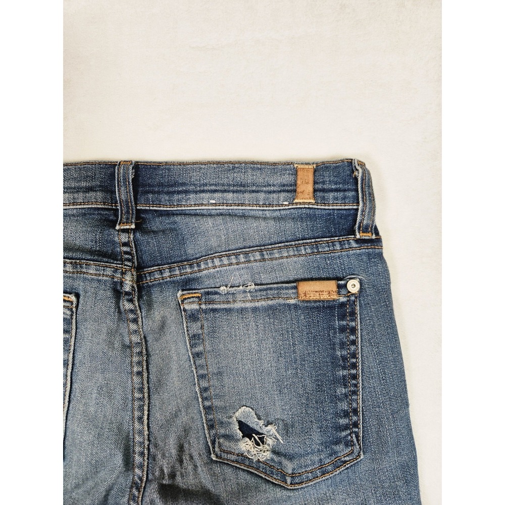 7 For All Mankind Jeans Womens Size 29 The Skinny Mid Rise‎ Distressed Denim USA - Picture 7 of 11